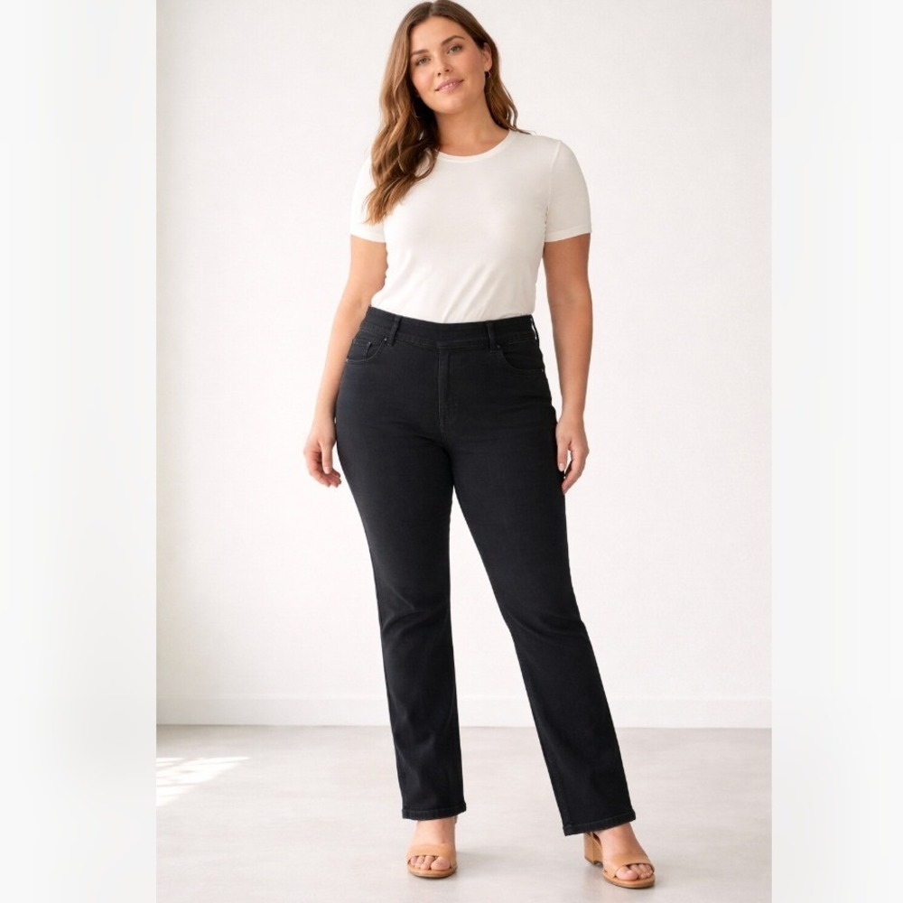 SPANX High-Rise Slim Straight Pull-On Jeans Black Stretch Women's XL